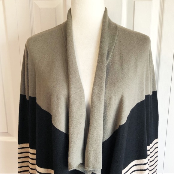 Staccato Color Blocked Stripe Open Front Cardigan Sweater - Picture 2 of 14